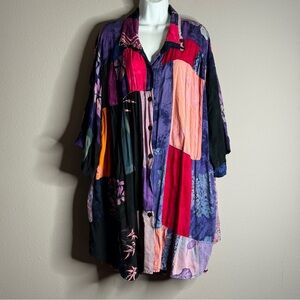 Vintage BeBop Multicolor Bohemian Abstract Patchwork Button-Up Shirt Tunic 2X